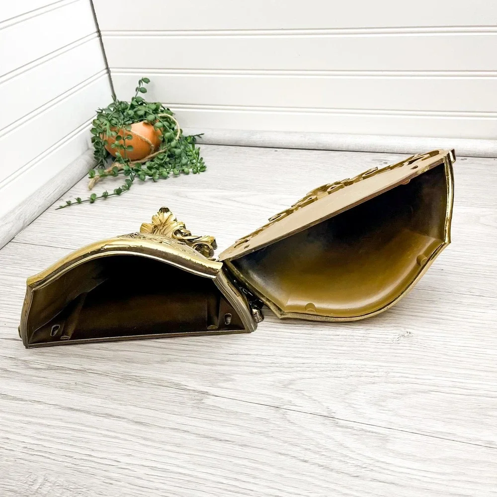 Ornate Gold Plastic Wall Shelf Set: Mid-Century Gothic Decor